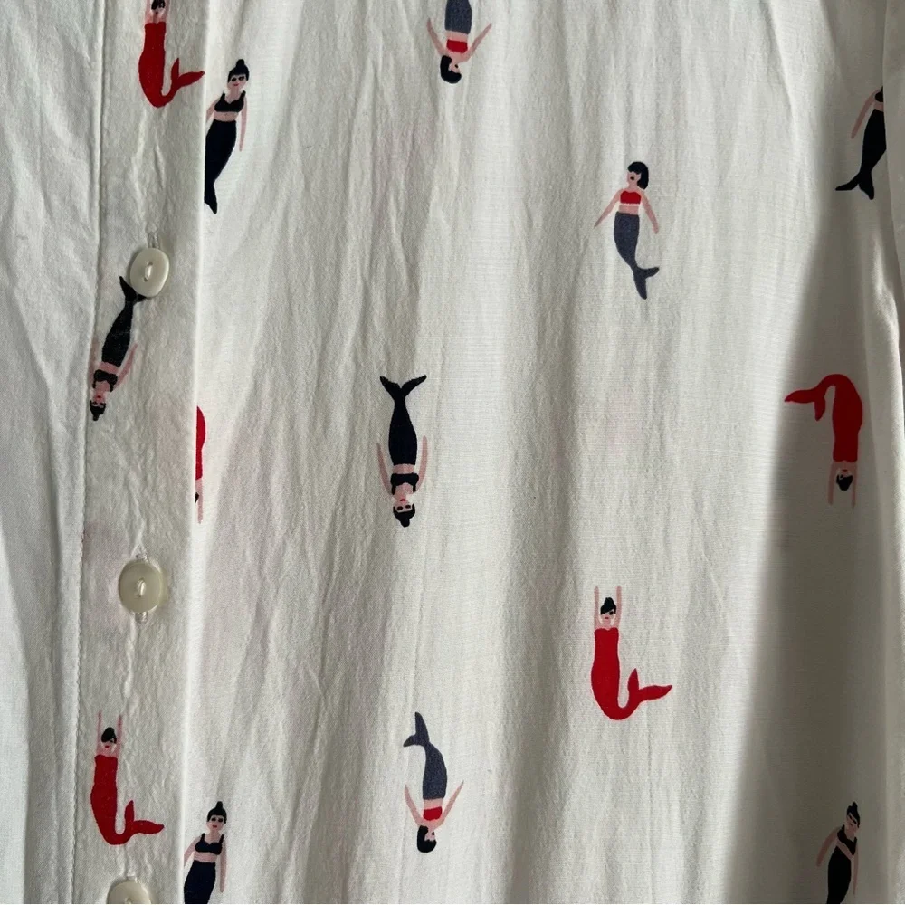 Sissy boy size small white collared mermaid print blouse - Picture 2 of 10